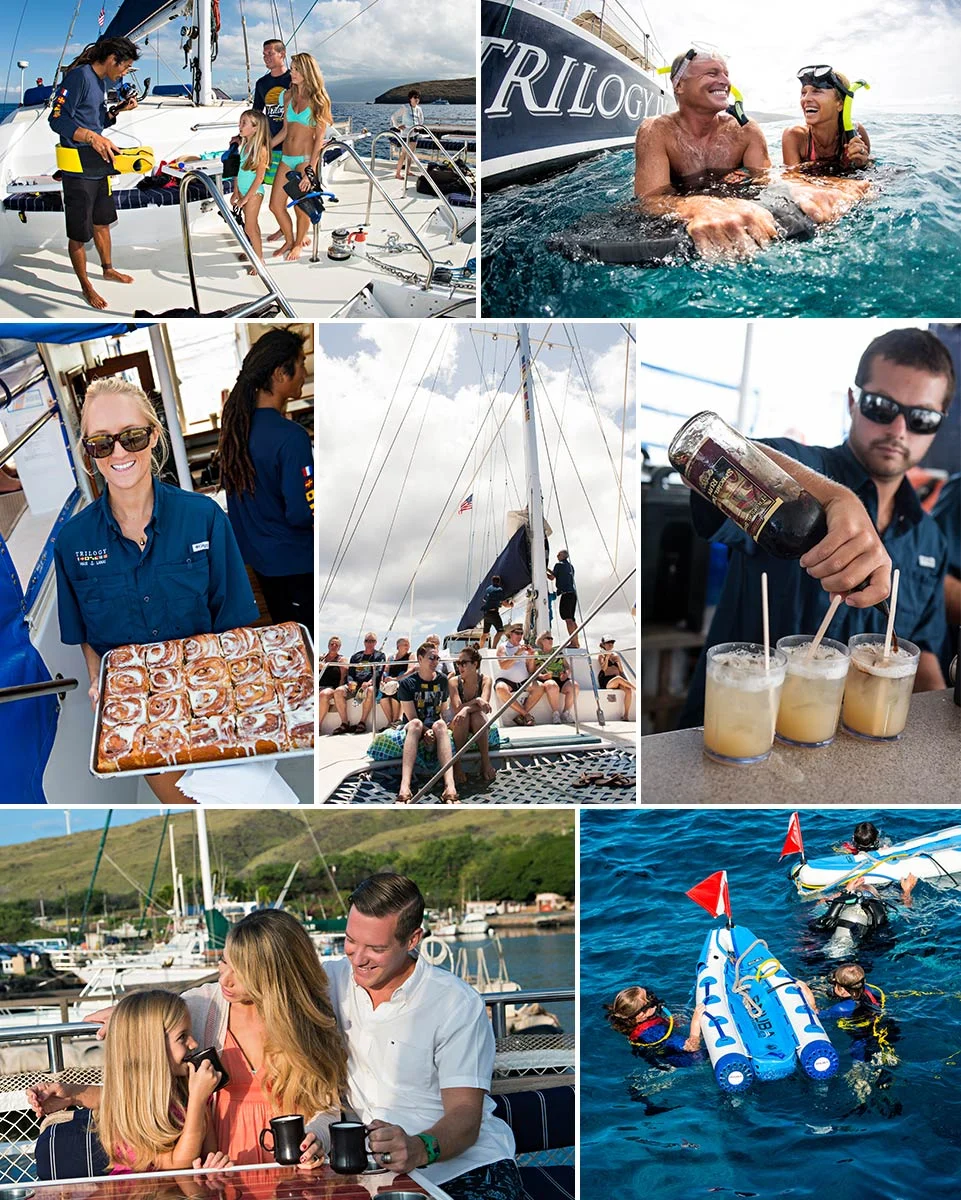 people having fun aboard the trilogy in maui